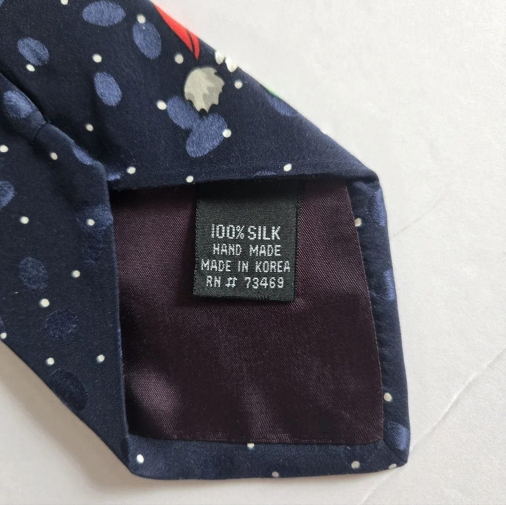 MICKEY Festive 100% Silk Blue Tie with Santa Sleigh Design